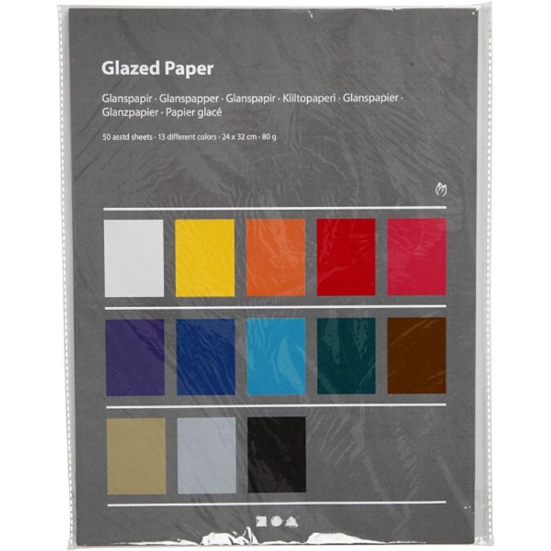 Glanspapir - sortiment, ark 24x32 cm, 80 g, ass. Farger, 50ark